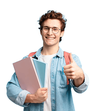 A happy student holding books