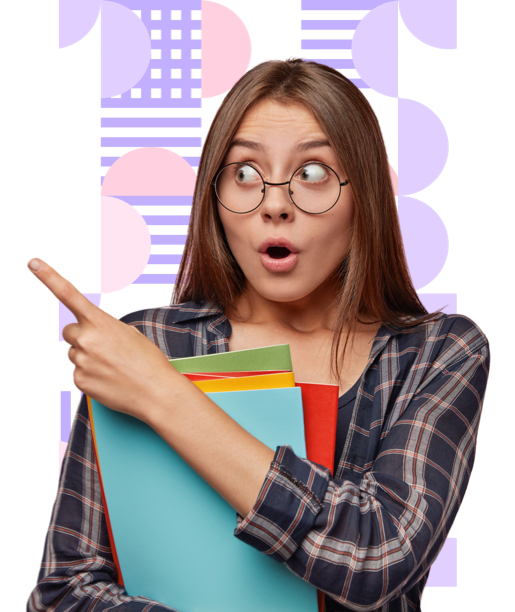 Excited woman pointing