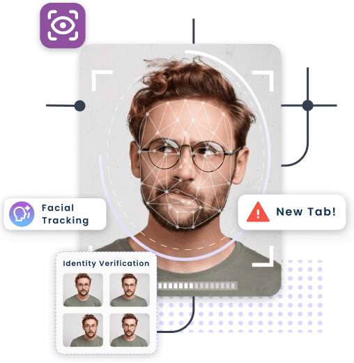 Man at laptop with security overlay