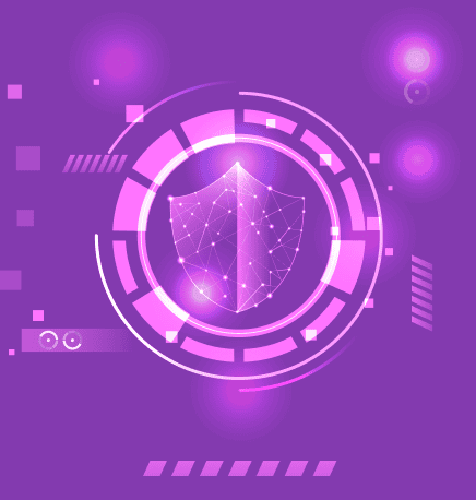 Woman at laptop with neon security shield